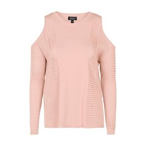 Topshop Cold Shoulder Pointelle Pullover in Nude